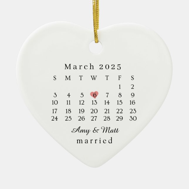 Ornement Marié, Cadeau de Mariage, Date du Mariage (Devant)