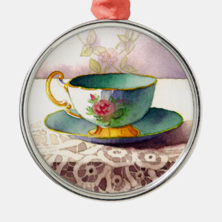 Ornement Métallique 0001 Teacup on Lace Ornament