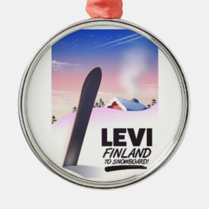 Ornement Métallique Affiche de voyage de snowboard Levi Finlande