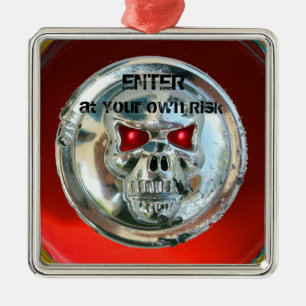 ORNEMENT MÉTALLIQUE AFFICHETTE DE PORTE SKULL CHROME