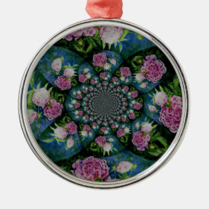 Ornement Métallique Aquarelle florale de pivoine rose blanc