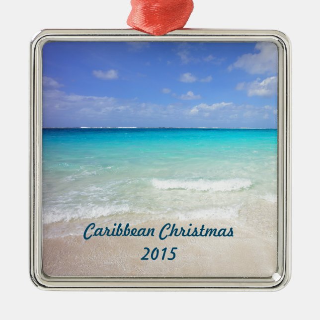 Ornement Métallique Azure Blue Caribbean Tropical Beach Christmas (Devant)