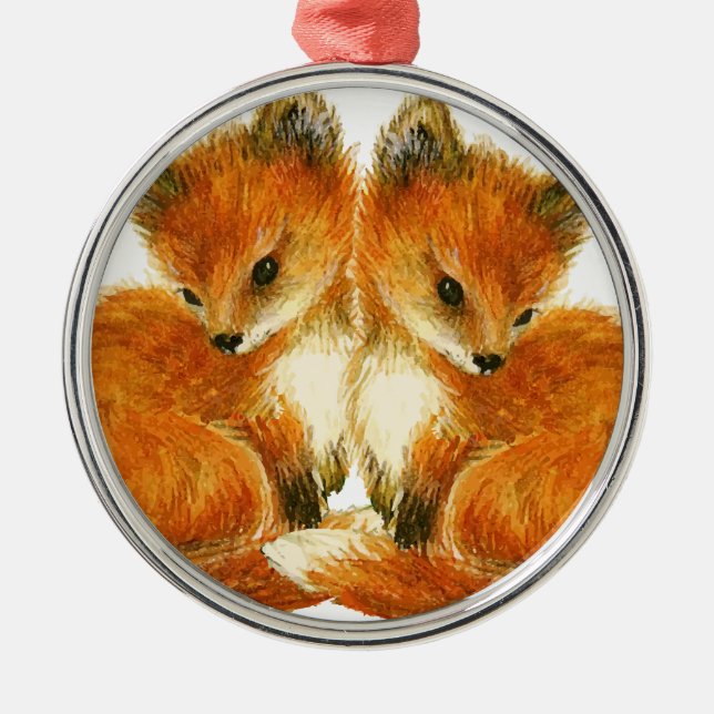 Ornement Métallique Bébé Twin Foxes (Devant)