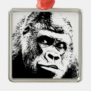 Ornement Métallique Black White Pop Art Gorilla