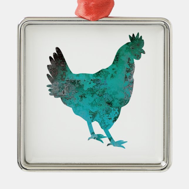 Ornement Métallique Bleu turquoise de poule de poulet sur l'arrière - (Devant)