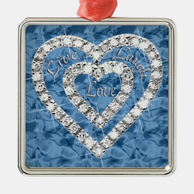 Ornement Métallique Blue Carré Live Lauve Love Diamond Heart Ornament (Devant)