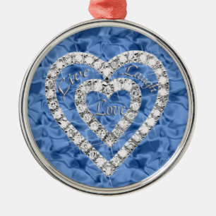 Ornement Métallique Blue Round Live Lauve Love Diamond Heart Ornament