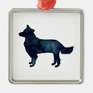 Ornement Métallique Bordure Collie Noir Aquarelle Silhouette