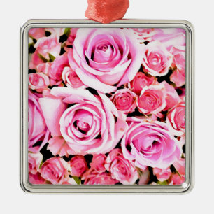 Ornement Métallique Bouquet rose