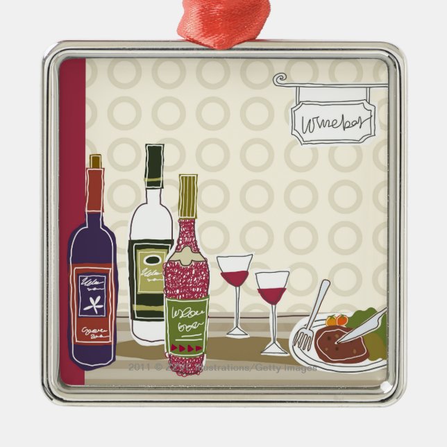 Ornement Métallique Bouteilles de vin avec des verres à vin sur la (Devant)