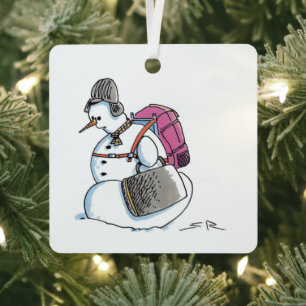 Ornement métallique carré de bonhomme de neige à d