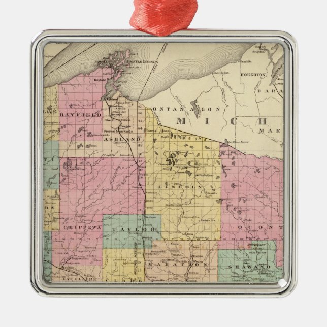 Ornement Métallique Carte de l'État du Wisconsin (Devant)