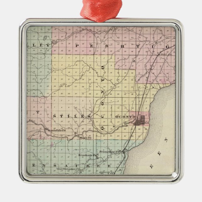 Ornement Métallique Carte de pièce du sud du comté d'Oconto (Devant)