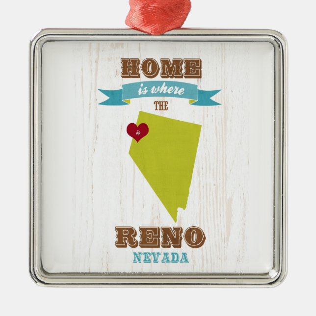 Ornement Métallique Carte de Reno, Nevada - à la maison est où le (Devant)