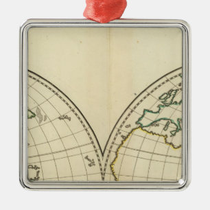 Ornement Métallique Carte du monde avec la latitude et le Longititude