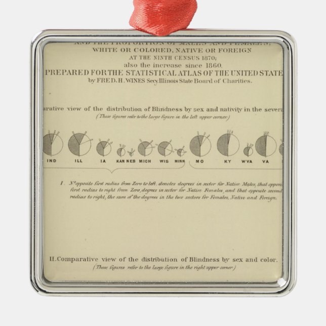 Ornement Métallique Cécité, statistique US Lithograph 1870 (Devant)