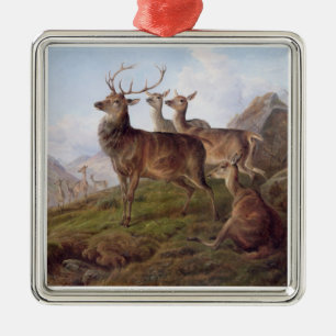 Ornement Métallique Cerfs communs rouges dans un paysage des