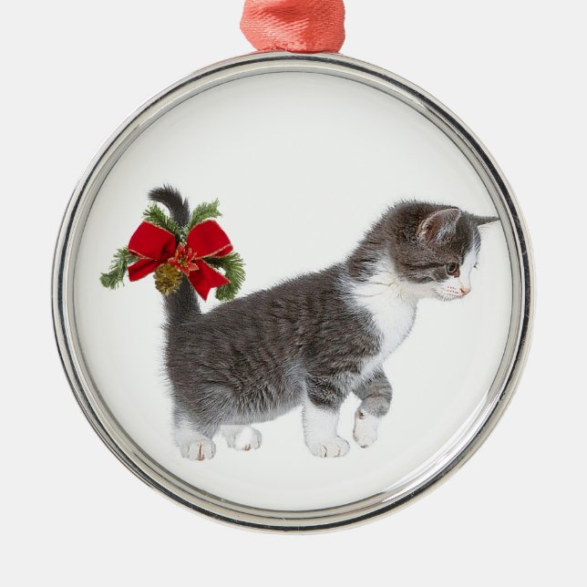 Ornement Métallique Chaton avec l'arc de Noël (Devant)