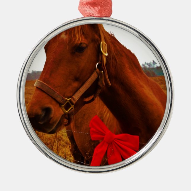 Ornement Métallique Cheval avec Bow rouge (Devant)