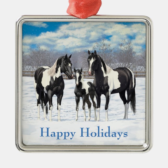 Ornement Métallique Cheval Pinto Quarter Noir Chevaux Paint Chevaux Da (Devant)