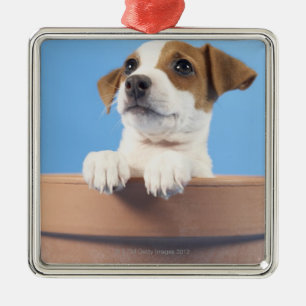 Ornement Métallique Chien dans le pot de fleurs
