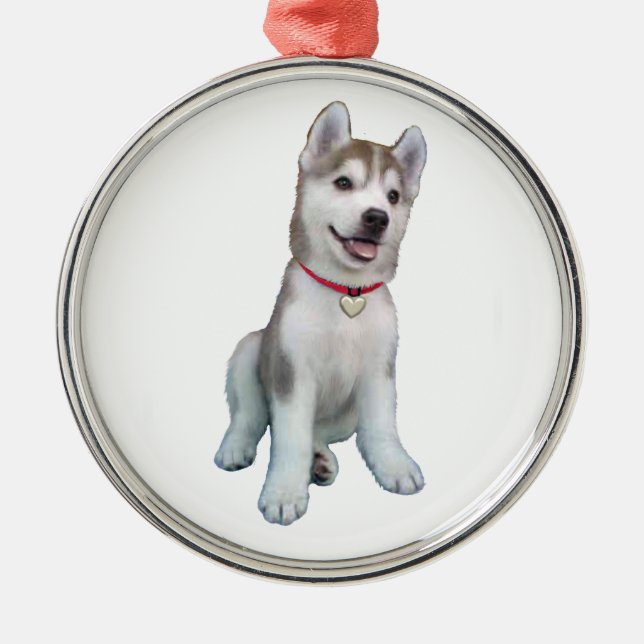 Ornement Métallique Chiots Husky Sibérien (Devant)
