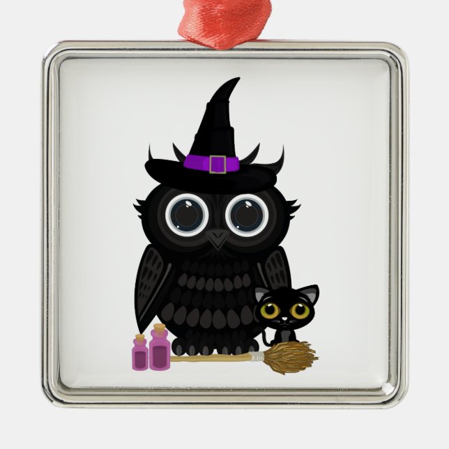 Ornement Métallique Chouette noire sorcière (Devant)