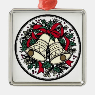 Ornement Métallique Cloches, vaches et Holly -