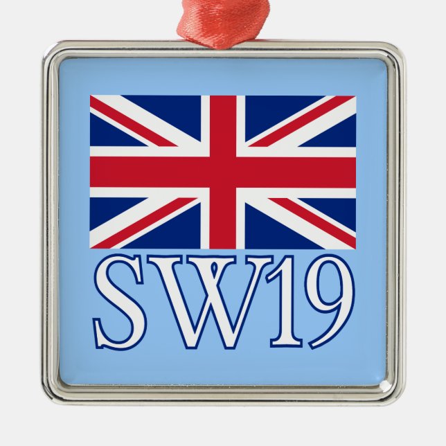 Ornement Métallique Code postal SW19 de Londres avec Union Jack (Devant)