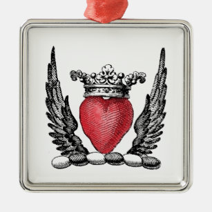 Ornement Métallique Coeur héraldique avec ailes Armoiries Crest