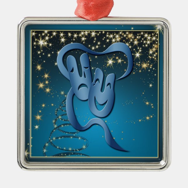 Ornement Métallique Comédie Tragédie Blue Theatre Mask Blue Christmas  (Devant)