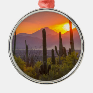 Ornement Métallique Coucher de soleil de cactus du désert, Arizona
