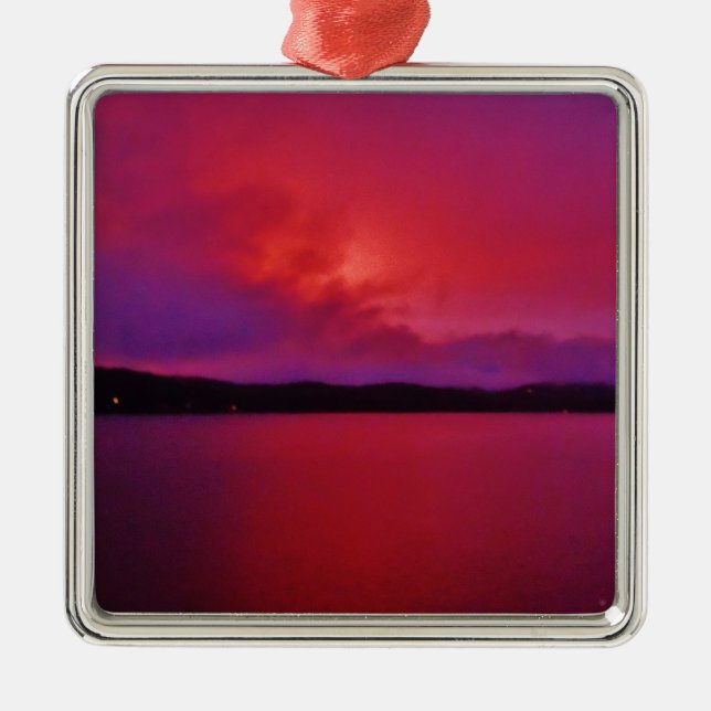 Ornement Métallique Coucher de soleil rose vif sur le lac Arrowhead (Devant)