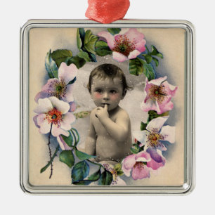 ORNEMENT MÉTALLIQUE COURONNE FLORALE, ROSE MODÈLE PHOTO BABY SHOWER SA