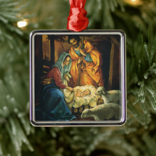 Ornement Métallique Crèche de Noël vintage, Enfant Jésus dans la mange