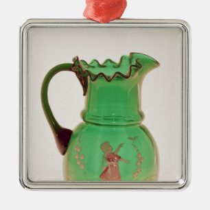 Ornement Métallique Cruche verte de Mary Gregory avec l'émail mis le