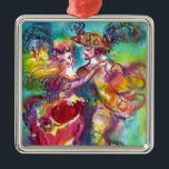 ORNEMENT MÉTALLIQUE DANSE DE CARNAVAL<br><div class="desc">Conception colorée, élégante et vibrante de beaux-arts avec les danseurs romantiques de carnaval : La danse lunatique figure, belle femme blonde dans des costumes de scintillement faits varier le pas danse avec un jeune harlequin. Peinture d'aquarelle en le rose lumineux, le fuchsia, le vert, le rouge, le bleu, les couleurs...</div>