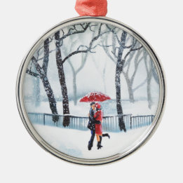 Ornement Métallique Danse romantique de couples dans le parapluie de