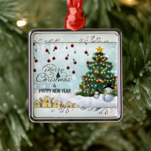 Ornement métallique de Noël marié cadre floral dor