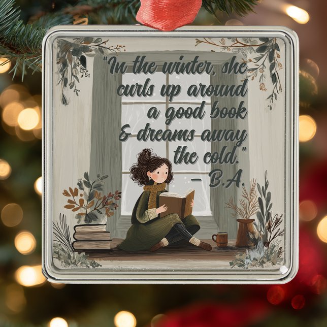 Ornement métallique de Noël pour club de lecture d (Reading Quote Book Club Ornament)