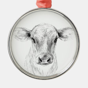 Ornement Métallique Dessin au crayon d'une vache Jersey