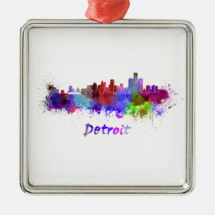 Ornement Métallique Detroit skyline in watercolor