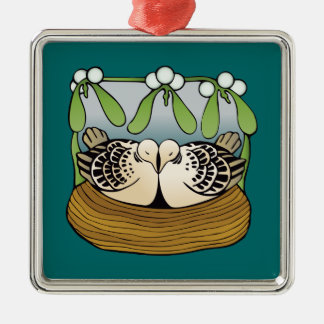 Ornement Métallique Deux colombes de tortue