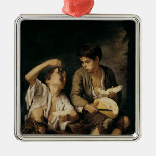 Ornement Métallique Deux enfants mangeant un melon et les raisins,