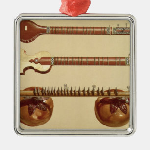 Ornement Métallique Deux sitar et un vina de rudra, Indien, de