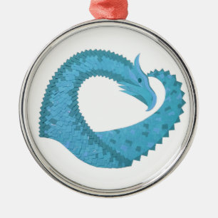 Ornement Métallique Dragon cardiaque turquoise en blanc