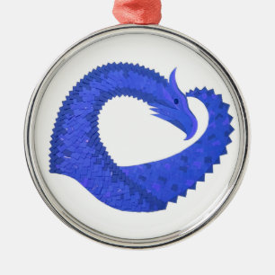 Ornement Métallique Dragon cœur bleu sur fond blanc