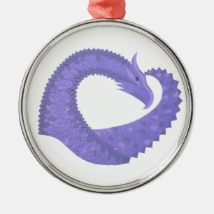 Ornement Métallique dragon coeur lavande sur fond blanc