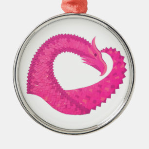Ornement Métallique Dragon de coeur rose chaud sur blanc