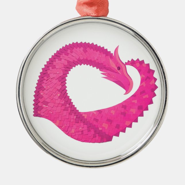 Ornement Métallique Dragon de coeur rose chaud sur blanc (Devant)